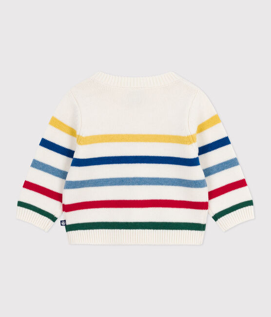 Jersey de lana y algodón a rayas multicolores para bebé blanco MARSHMALLOW/blanco MULTICO