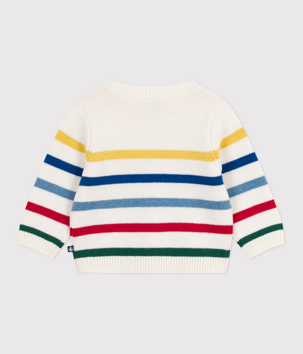 Jersey de lana y algod&oacute;n a rayas multicolores para beb&eacute; blanco/multicolor