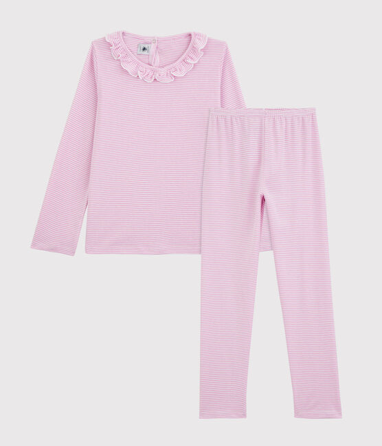 Pijama de rayas de algodón y lyocell de niña rosa BOHEME/blanco MARSHMALLOW