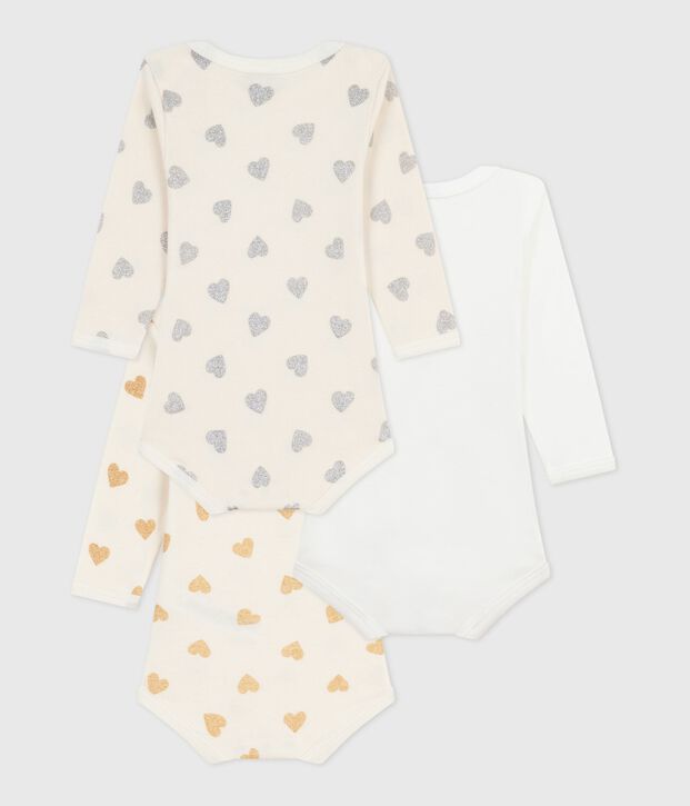 Juego de bodis de algod&oacute;n de manga larga con estampado de corazones con brillos para beb&eacute; multicolor