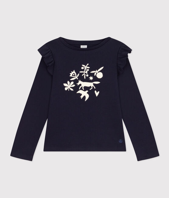 Camiseta de algodón de manga larga de niña azul SMOKING