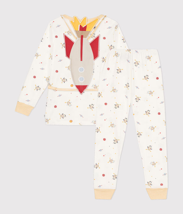 Pijama disfraz infantil de algod&oacute;n con estampado espacial blanco/multicolor