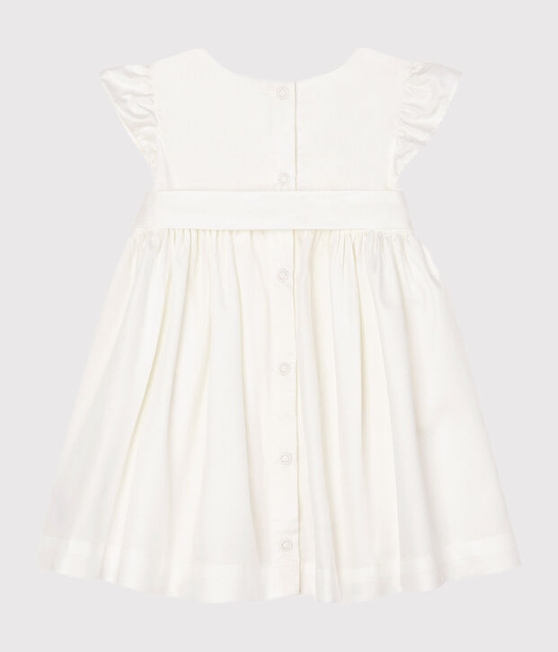 Vestido de manga corta de sat&eacute;n para beb&eacute; ni&ntilde;a blanco