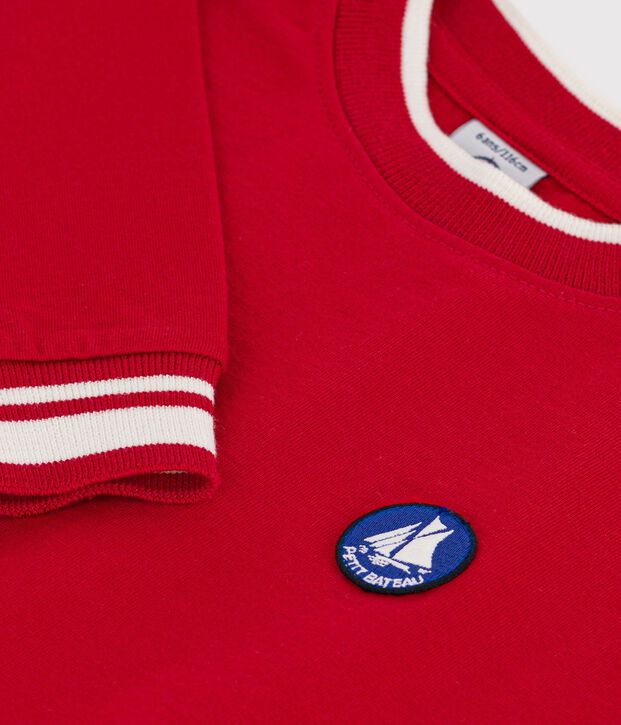Camiseta infantil lisa de algod&oacute;n de manga larga rojo