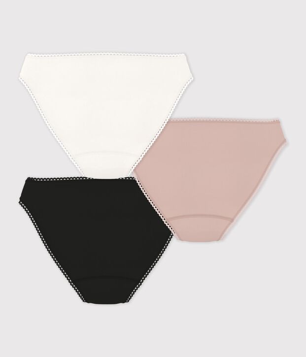 Juego de 3 braguitas lisas de algod&oacute;n y elastano para mujer multicolor