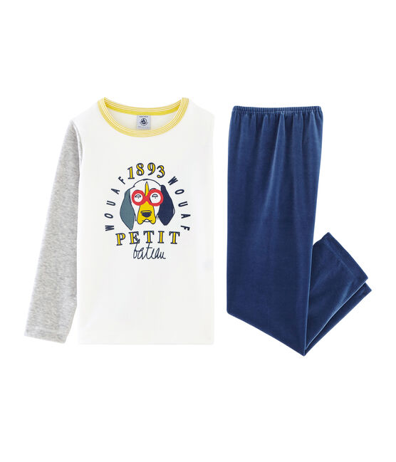 Pijama de terciopelo para niño pequeño azul MEDIEVAL/gris POUSSIERE/ MULTICO