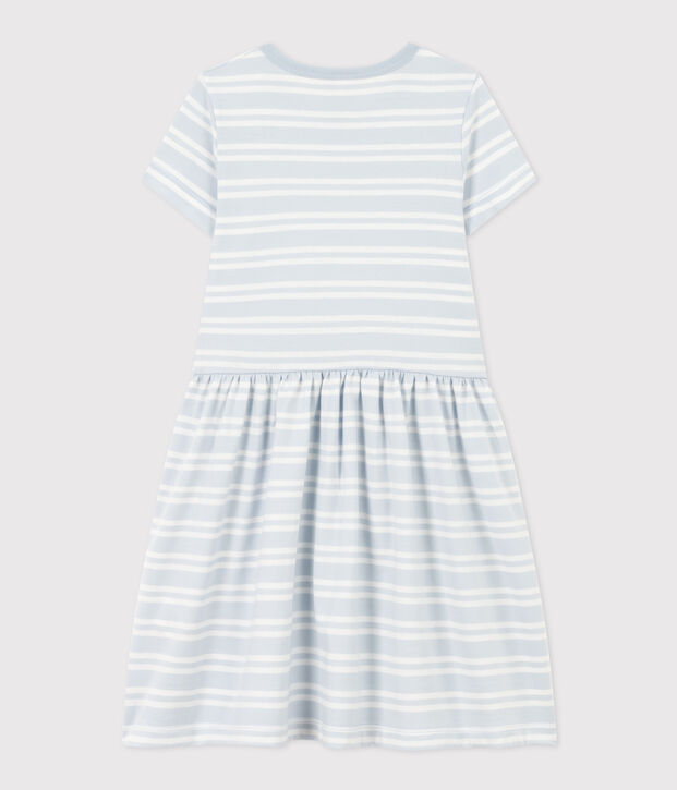 Vestido de manga corta de algod&oacute;n a rayas para ni&ntilde;a azul/blanco