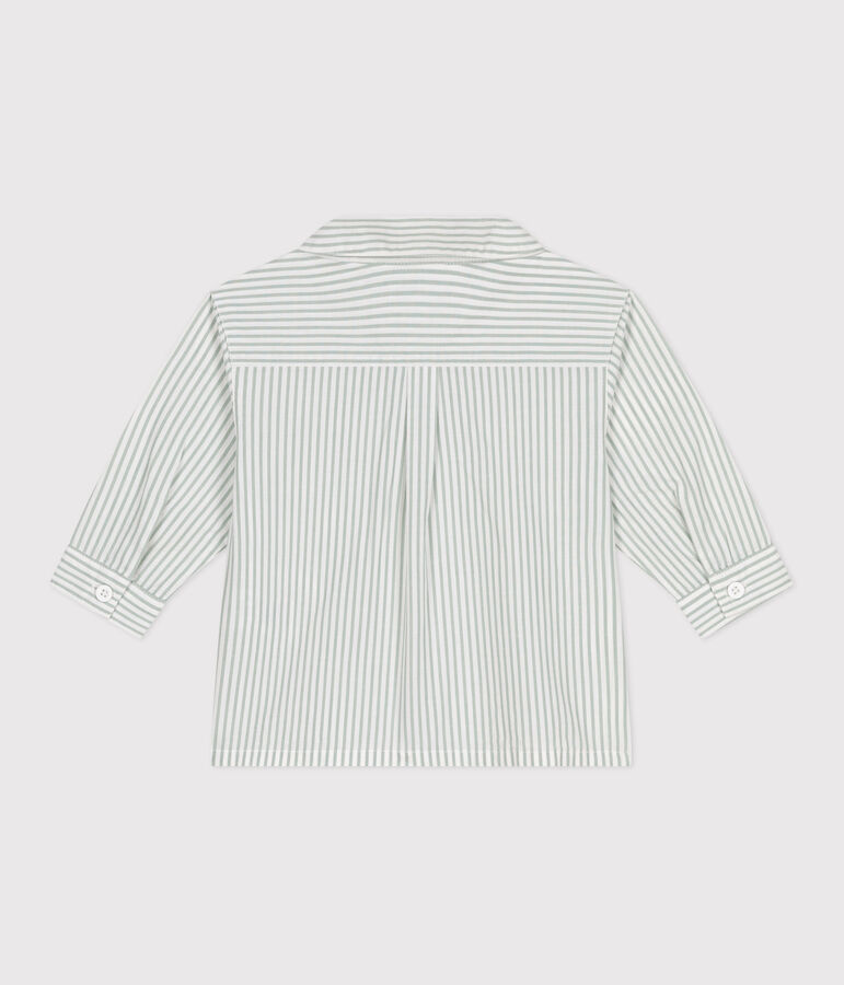 Camisa de algod&oacute;n a rayas para beb&eacute; verde/blanco