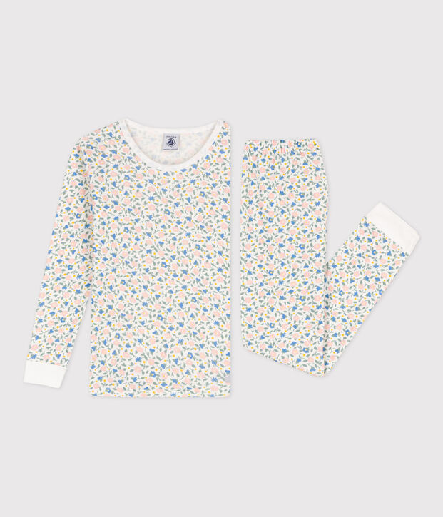 Pijama de algod&oacute;n ajustado para ni&ntilde;a blanco/multicolor