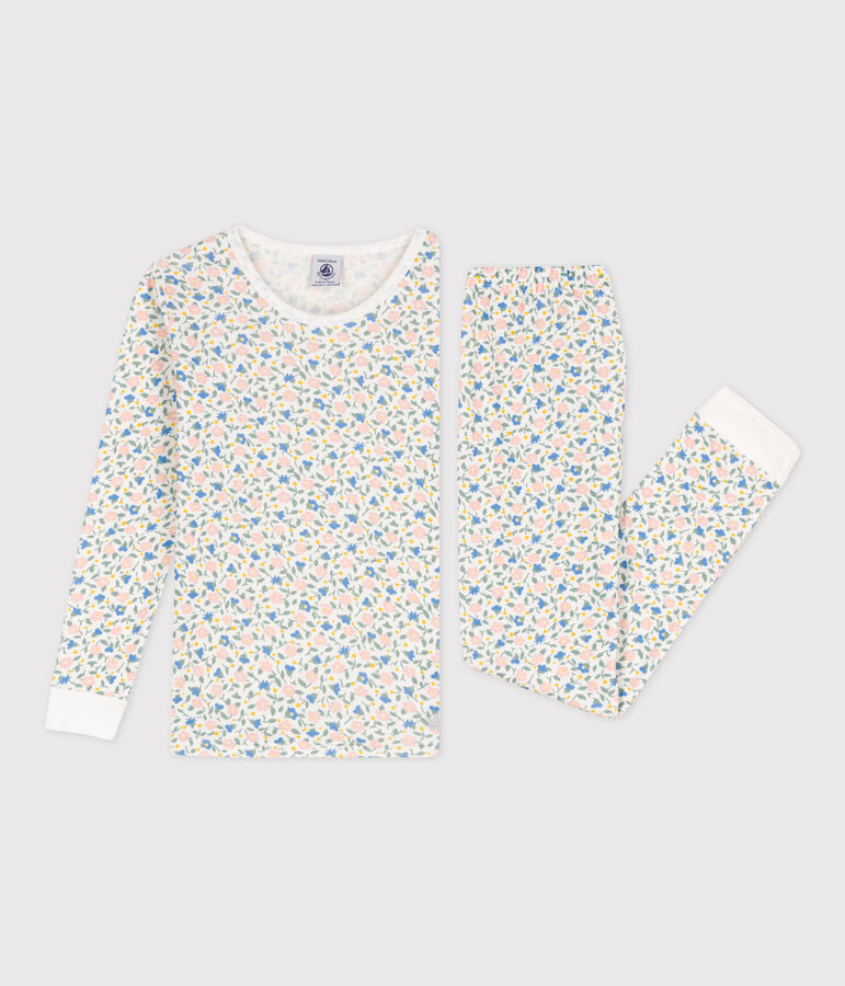 Pijama de algod&oacute;n ajustado para ni&ntilde;a blanco/multicolor