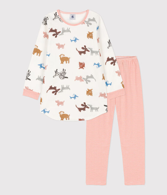 Camisón de manga larga de felpa con perro para niña blanco MARSHMALLOW/blanco MULTICO