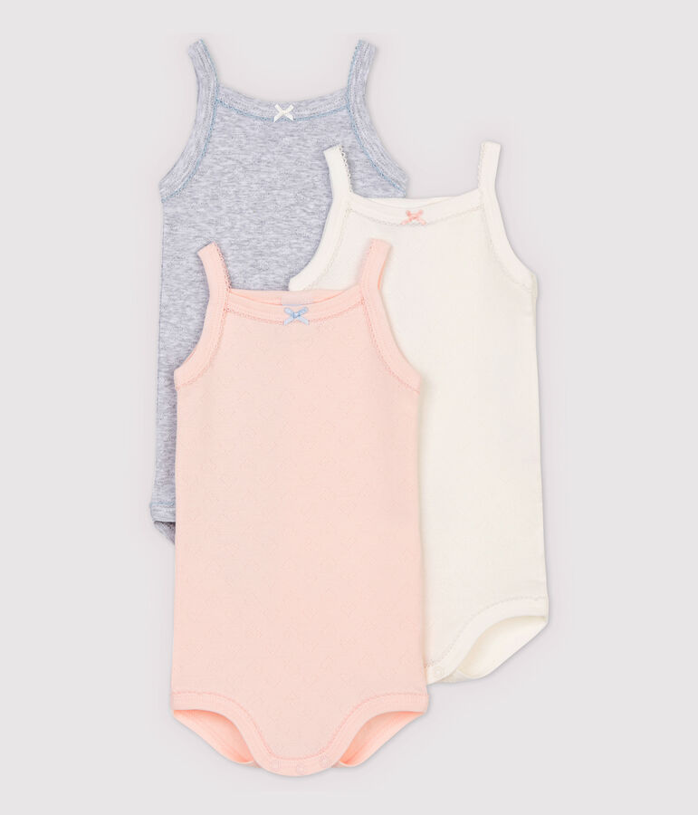 Juego de 3 bodis con tirantes de beb&eacute; ni&ntilde;a de algod&oacute;n org&aacute;nico multicolor