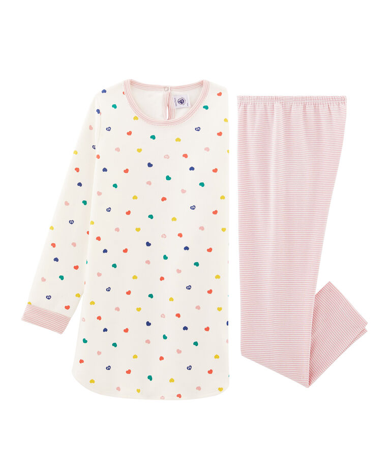 Camis&oacute;n de manga larga de corazones para ni&ntilde;a de punto doble cara blanco/multicolor