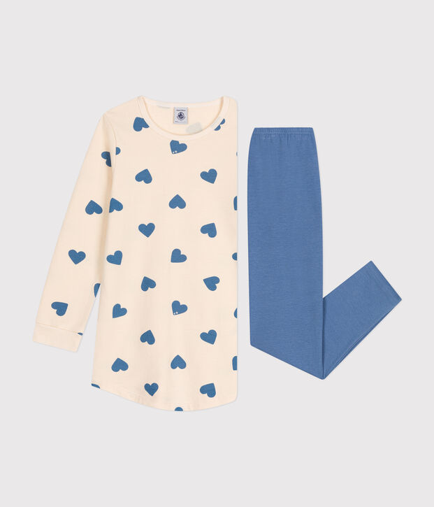 Camis&oacute;n infantil de felpa cepillada con estampado de corazones azul/crudo