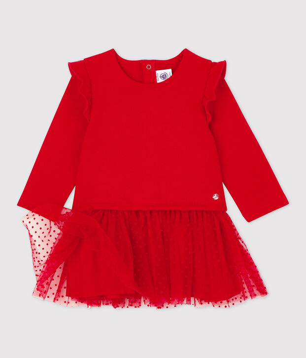 Vestido de mulet&oacute;n y tul de beb&eacute;. rojo