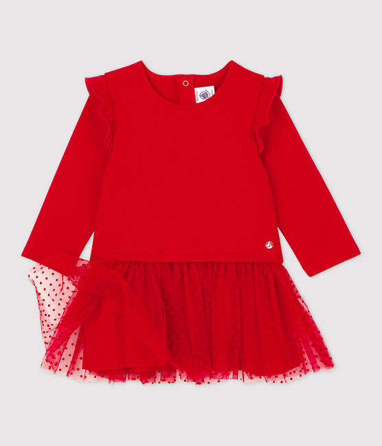 Vestido de muletón y tul de bebé. rojo TERKUIT