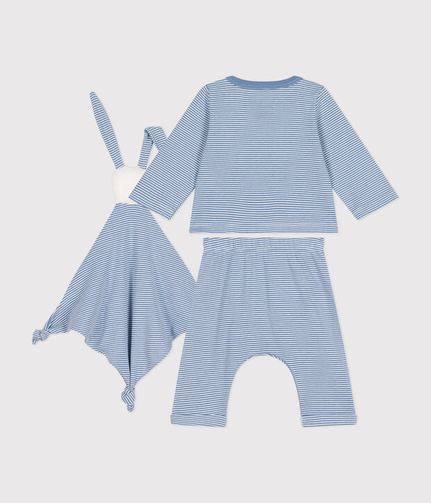 Estuche con conjunto de 3 piezas de algod&oacute;n para beb&eacute; azul/blanco