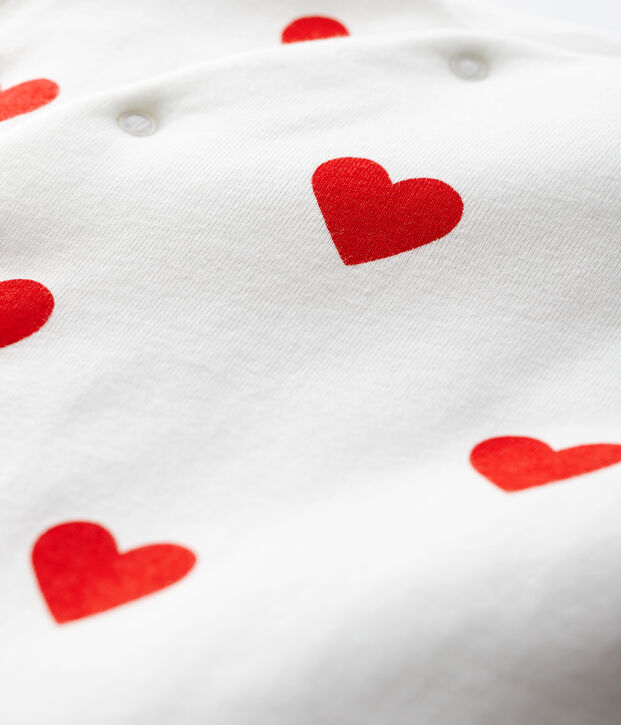 Mono largo de punto con corazones rojos para beb&eacute; ni&ntilde;a blanco/rojo