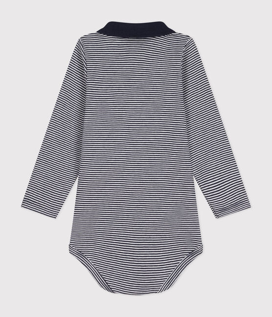 Body de manga larga a rayas con cuello de algodón de bebé azul SMOKING/blanco MARSHMALLOW
