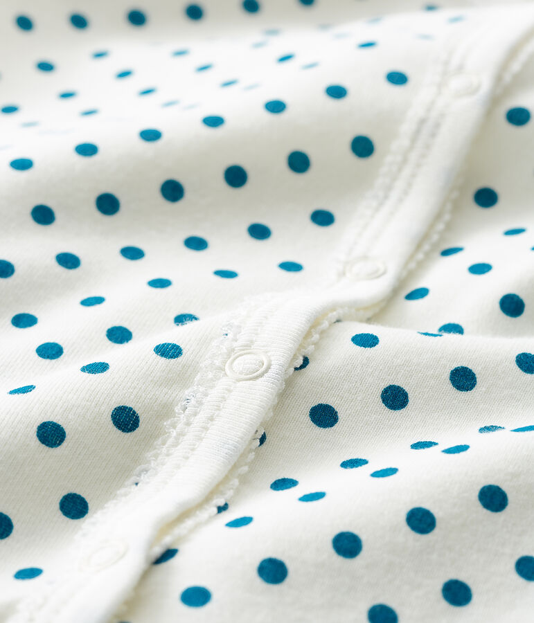 Pijama sin pies para beb&eacute; ni&ntilde;a acanalado blanco MARSHMALLOW/azul CONTES