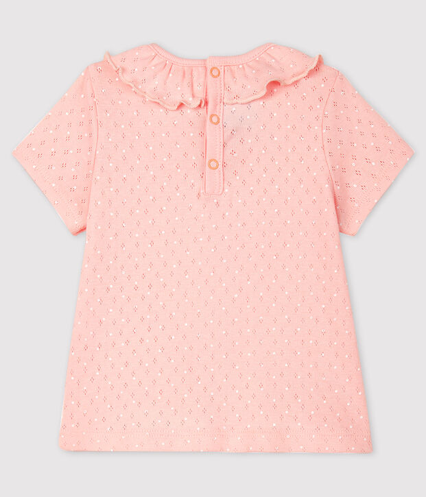 Blusa calada de manga corta de algod&oacute;n de beb&eacute; ni&ntilde;a rosa/blanco