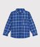 Camisa infantil de algod&oacute;n a cuadros azul/crudo