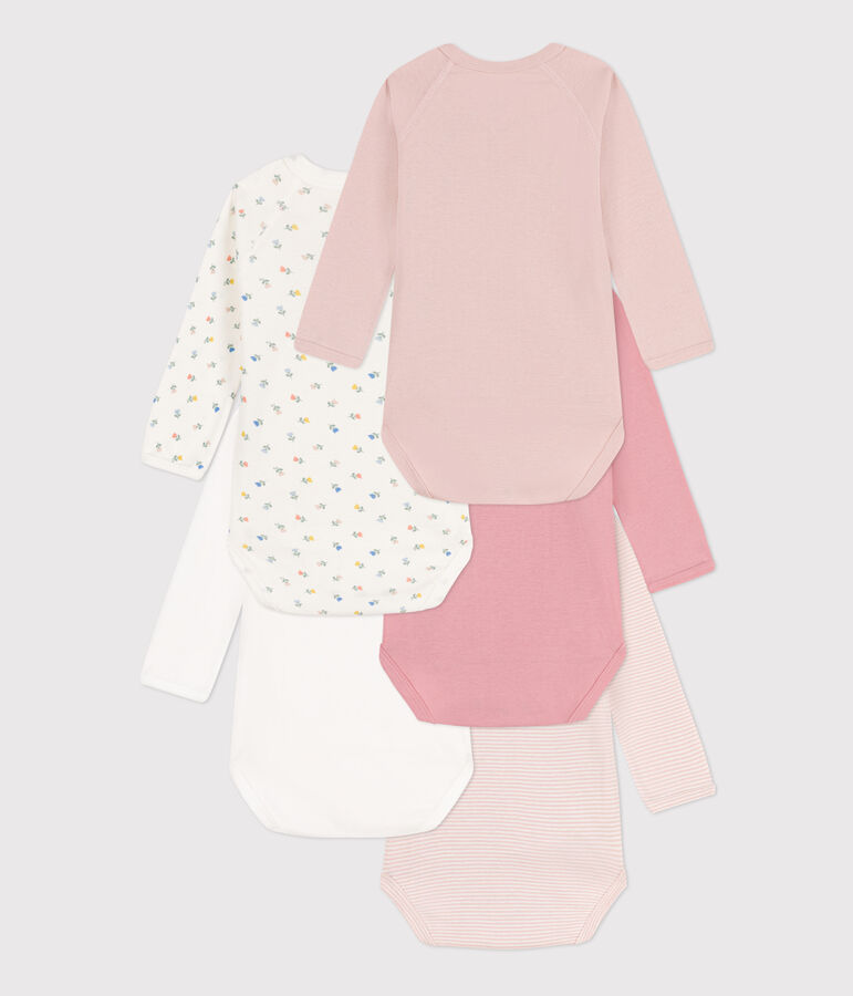 Juego de 5 bodis cruzados y estampados de manga larga de algod&oacute;n multicolor