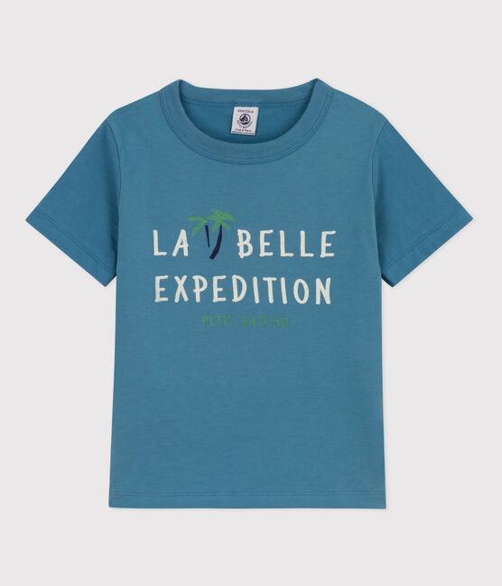 Camiseta de algodón de manga corta para niño azul LAVIS