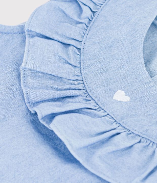 Blusa sin mangas de algod&oacute;n chambray bordado para beb&eacute; azul