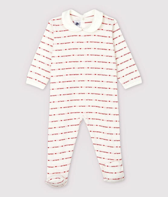 Pijama enterizo con Petit Bateau Je T'aime de jacquard de bebé niña blanco MARSHMALLOW/rojo TERKUIT