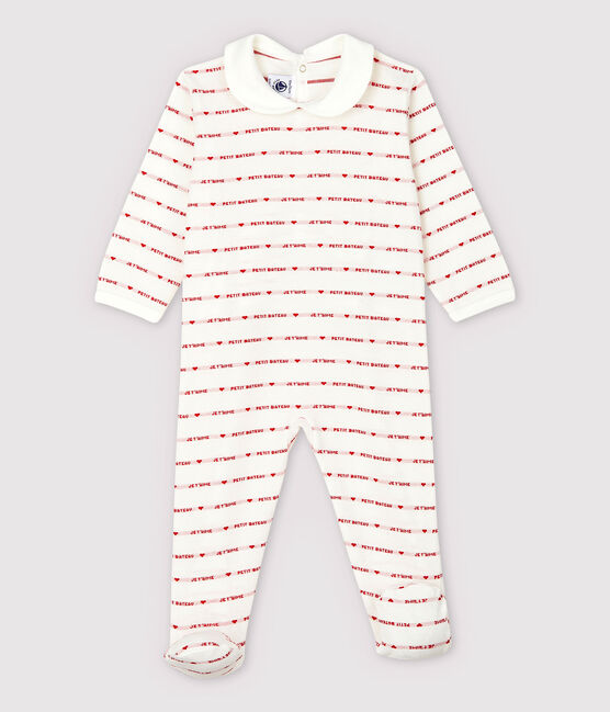 Pijama enterizo con Petit Bateau Je T'aime de jacquard de bebé niña blanco MARSHMALLOW/rojo TERKUIT