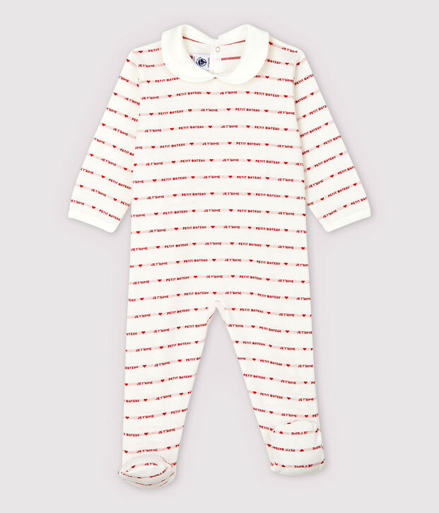 Pijama enterizo con Petit Bateau Je T'aime de jacquard de beb&eacute; ni&ntilde;a blanco/rojo