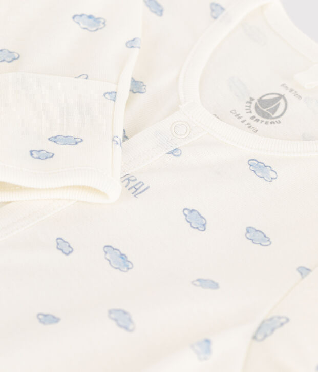 Mono saco de algod&oacute;n estampado blanco/azul