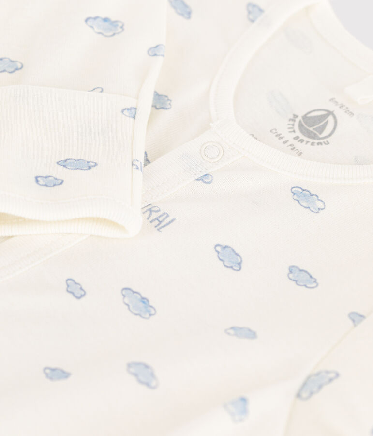 Mono saco de algod&oacute;n estampado blanco/azul