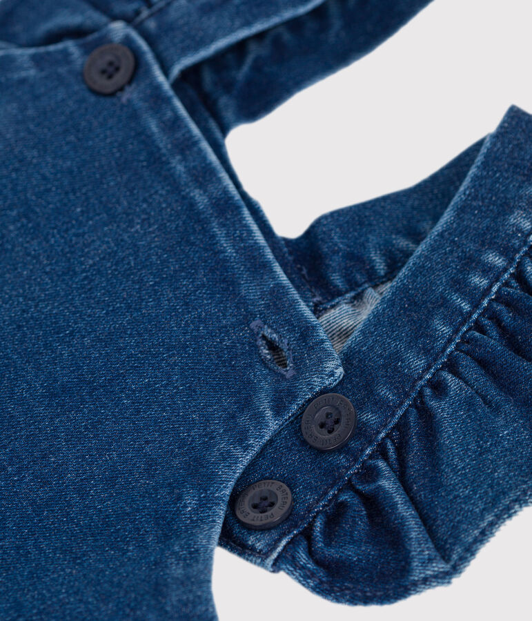 Peto vaquero largo con elastano y volantes para beb&eacute; azul