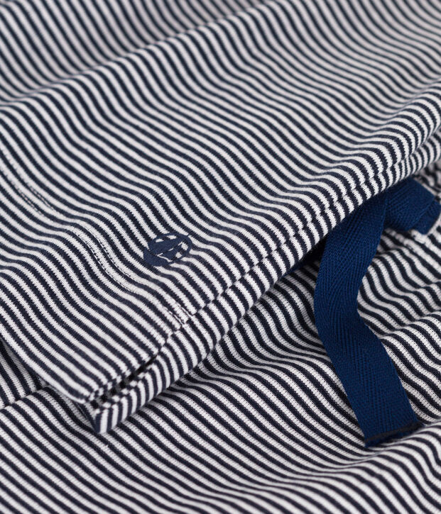 Pijama infantil de manga corta y pernera ancha de algod&oacute;n a rayas azul/blanco