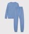 Pijama infantil liso de rizo de algod&oacute;n azul