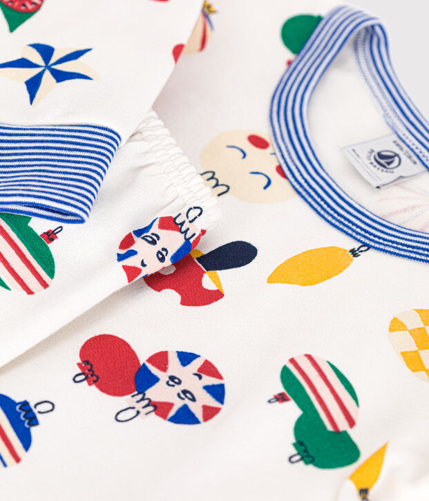 Pijama infantil de felpa cepillada con estampado de bolas de Navidad blanco/multicolor