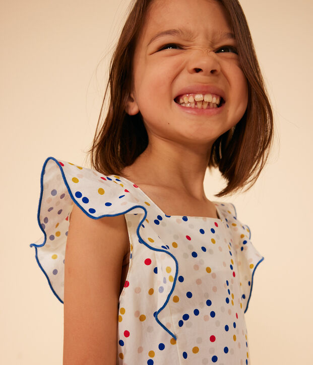 Vestido de lunares de popelina sin mangas para ni&ntilde;a blanco/multicolor