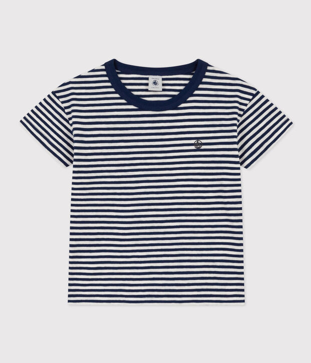 Camiseta de algod&oacute;n a rayas para ni&ntilde;o azul/blanco