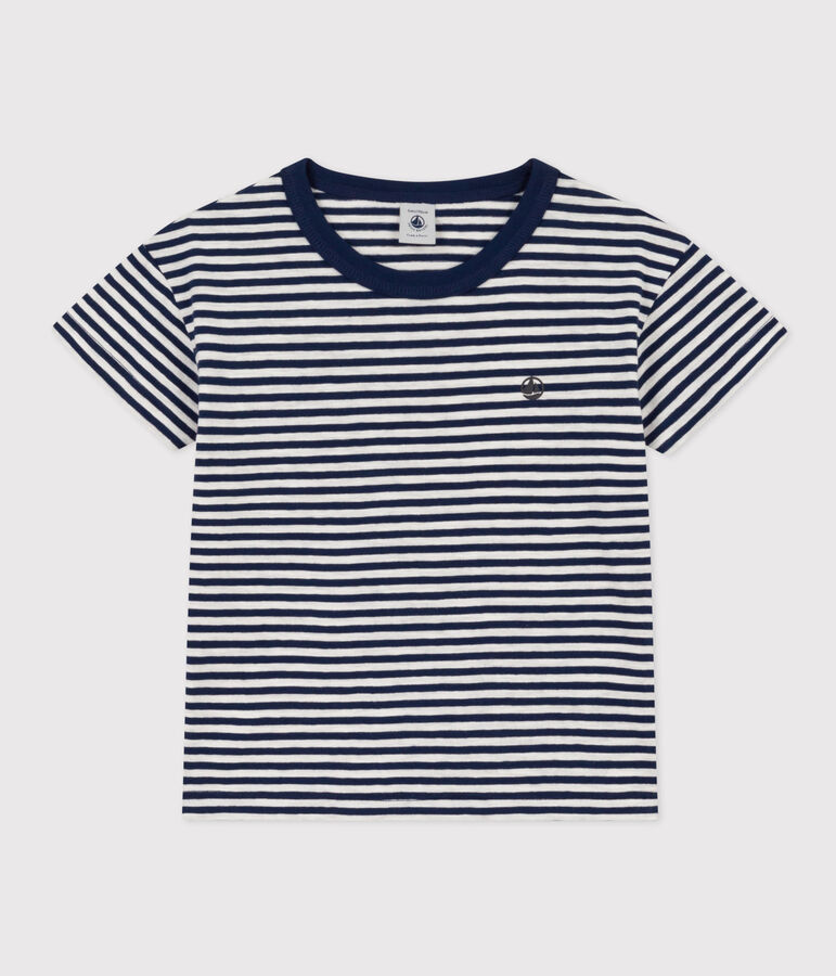 Camiseta de algod&oacute;n a rayas para ni&ntilde;o azul/blanco