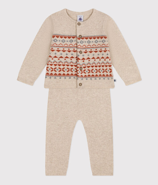 Conjunto de punto jacquard para bebé beige MONTELIMAR/blanco MULTICO