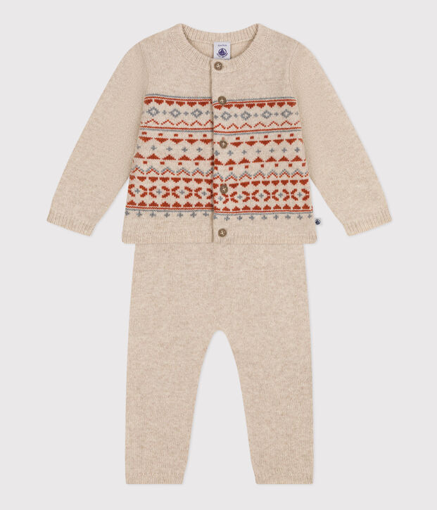 Conjunto de punto jacquard para beb&eacute; beige/multicolor