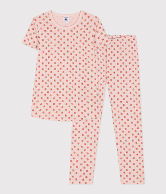 Pijama de manga corta de algodón para niña rosa SALINE/blanco MULTICO