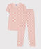 Pijama de manga corta de algodón para niña rosa SALINE/blanco MULTICO