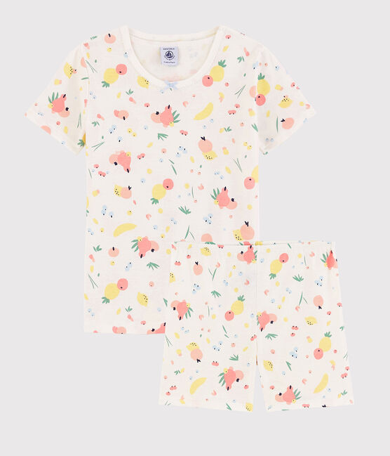 Pijama corto snugfit con estampado de frutas de verano de algodón ecológico de niña blanco MARSHMALLOW/blanco MULTICO