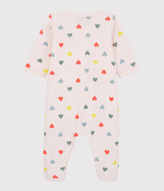 Pijama enterizo de corazones de colores de bebé niña en terciopelo rosa FLEUR/blanco MULTICO