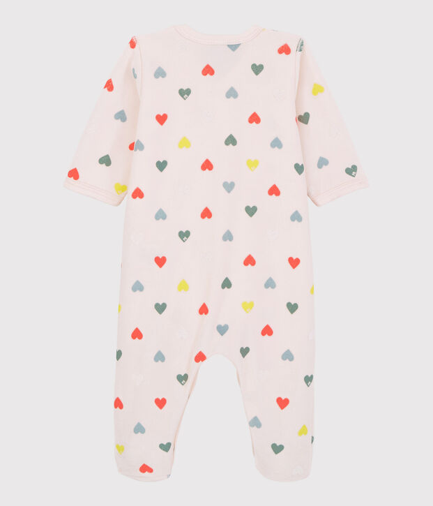 Pijama enterizo de corazones de colores de beb&eacute; ni&ntilde;a en terciopelo rosa/multicolor