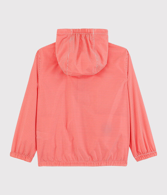 Cortavientos de poliéster reciclado de niña/niño rosa GROSEILLER/blanco MARSHMALLOW
