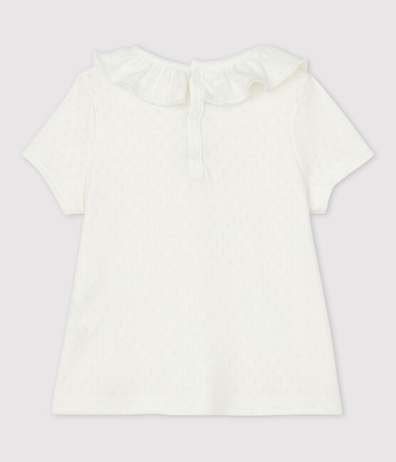 Blusa calada de manga corta de algodón de bebé niña blanco MARSHMALLOW